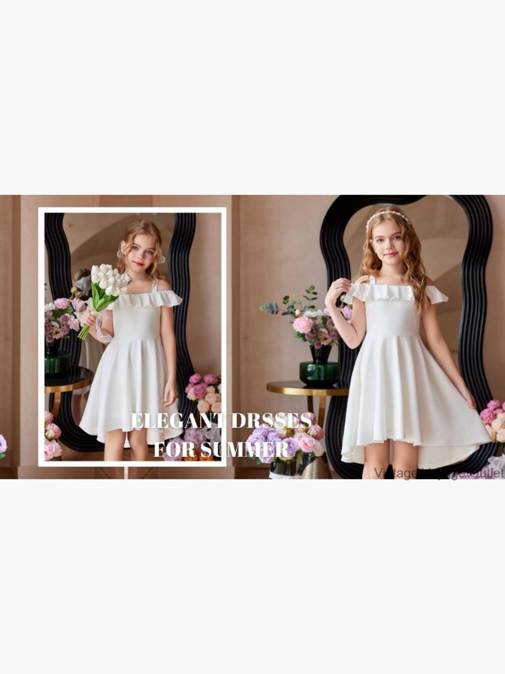 Girls Off Shoulder Flutter Sleeve Midi Swing Dress with Pockets - Picture 7 of 7